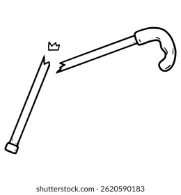 broken walking cane illustration hand drawn outline vector