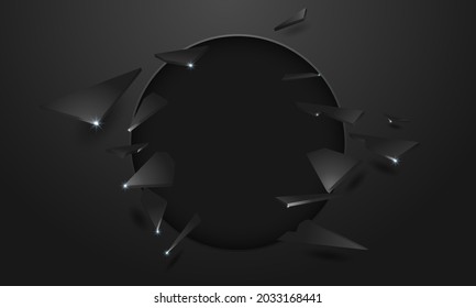 Broken Wall With A Black Hole And Cracks