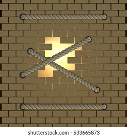 broken wall. wall covered with broken ropes. vector illustration