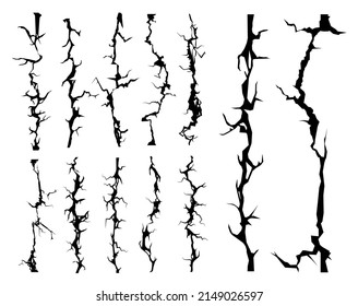 Broken wall cracks, cleft and crackle, seamless vector effects for background. Broken wall breaks and earthquake cracks, split ground clefts and crackles of concrete destruction or cracked damage