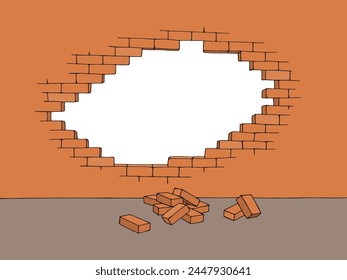 Broken wall graphic color sketch illustration vector