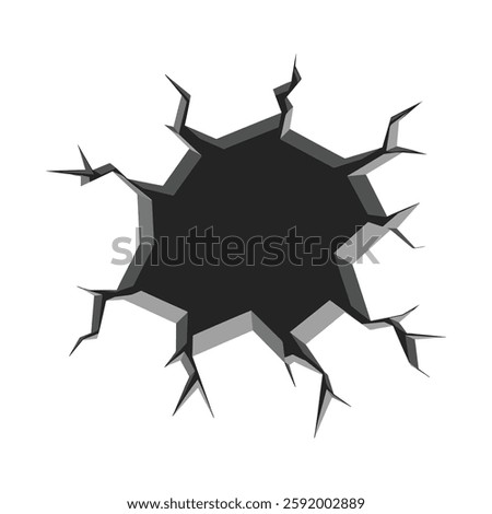 Broken wall with hole crack isolated vector illustration