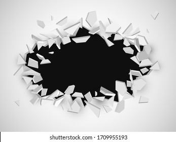 Broken Wall With Space For Text. Abstract Vector Explosion.