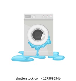 Broken washing machine, damaged home appliance vector Illustration on a white background