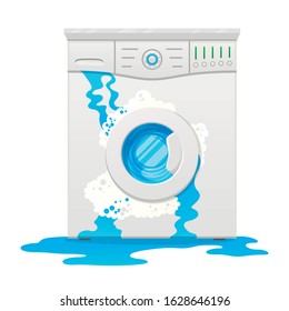 Broken washing machine, household appliance defect flat vector illustration. Washer, laundry item, electrical device. Cartoon laundromat, domestic equipment crash isolated on white background