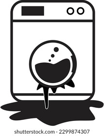 icono de la lavadora rota en fondo blanco. lavadora dañada con señal de agua fluida. Símbolo de problemas de electricidad. estilo plano.