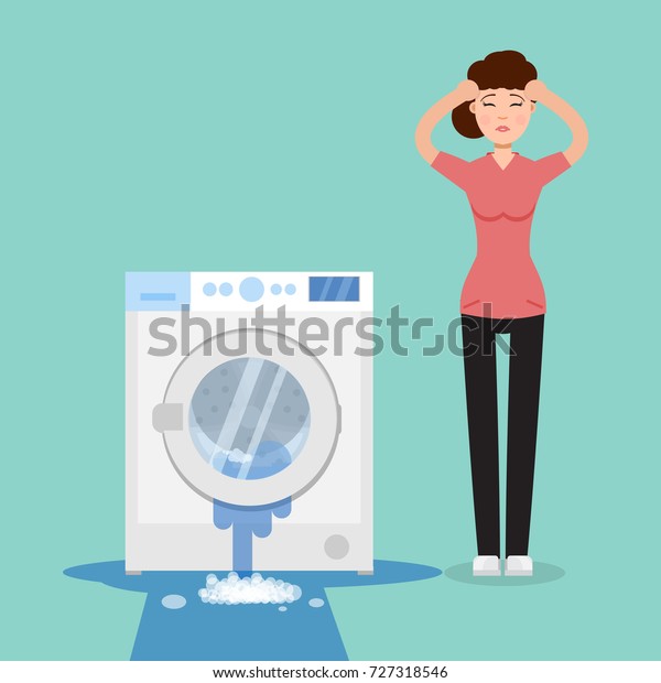 Broken Washing Machine Sad Woman Her Stock Vector Royalty Free 727318546 Shutterstock