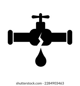 Broken water pipe icon design. Broken pipe with leakage, isolated on white background