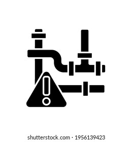 Broken water pipes glyph icon. Plumbing. Thin line customizable illustration. Contour symbol. Vector isolated outline drawing.