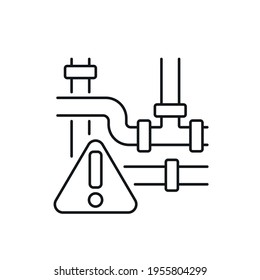 Icono lineal de tuberías de agua rotas. Fontanería. Ilustración personalizable de línea delgada. Símbolo de contorno. Dibujo de contorno aislado del vector. Trazo editable