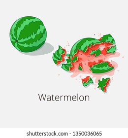 Broken watermelon juice and watermelon