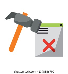broken website with hammer icon