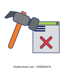 broken website with hammer icon blue lines