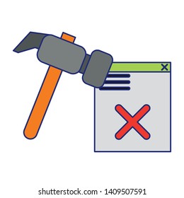 broken website with hammer icon cartoon vector illustration graphic design