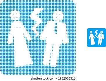 Broken wedding halftone dot icon illustration. Halftone array contains round pixels. Vector illustration of broken wedding icon on a white background. Flat abstraction for broken wedding pictogram.