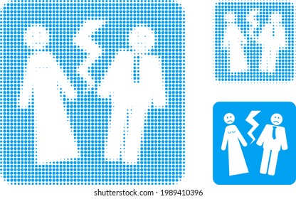Icono de media tonalidad de bodas rotas. El patrón de semitono contiene píxeles redondos. Ilustración vectorial del icono de la boda rota en un fondo blanco.