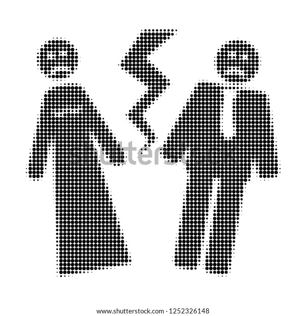 Broken wedding halftone dotted icon. Halftone\
pattern contains circle elements. Vector illustration of broken\
wedding icon on a white\
background.