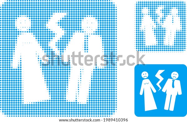 Broken wedding halftone dotted icon. Halftone\
pattern contains round pixels. Vector illustration of broken\
wedding icon on a white\
background.