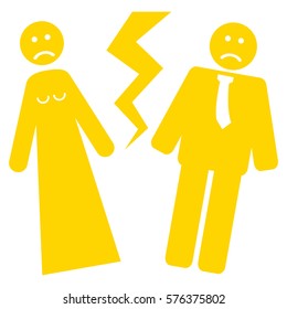 Broken Wedding vector icon symbol. Flat pictogram designed with yellow and isolated on a white background.