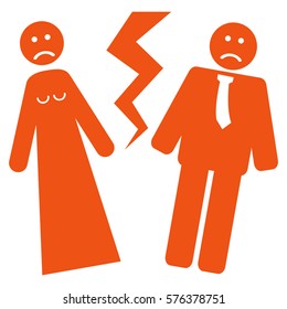 Broken Wedding vector icon symbol. Flat pictogram designed with orange and isolated on a white background.