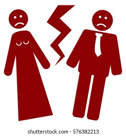 Broken Wedding vector icon symbol. Flat pictogram designed with dark red and isolated on a white background.