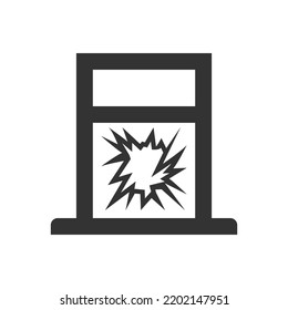 Broken window black icon. Vector illustration flat design. Isolated on white background. Window with broken glass.