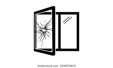 broken window, black isolated silhouette.