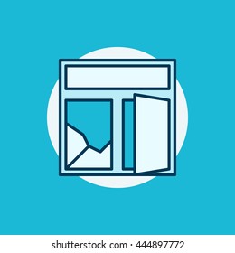 Broken window colorful icon. Flat creative cracked window symbol or sign on blue background