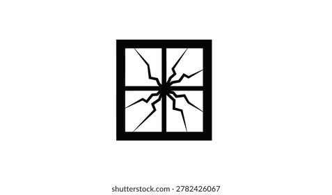 Broken window frame silhouette on a white background