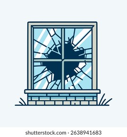 broken window home accessories flat color vector illustration template design