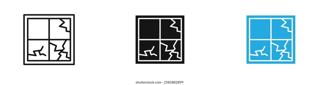 Broken window icon black white vector outline