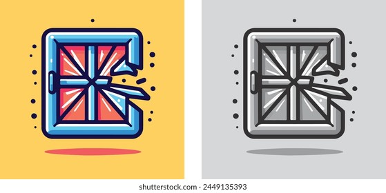 Symbol für unterbrochenes Fenster isoliert. Cartoon beschädigte Fenster. Geschlagenes zerbrochenes Fensterkonzept. Vandalismus. EPS 10