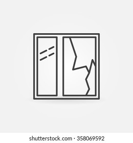 Broken Window Icon - Vector Minimal Broken Glass Pane Sign Or Symbol In Thin Line Style