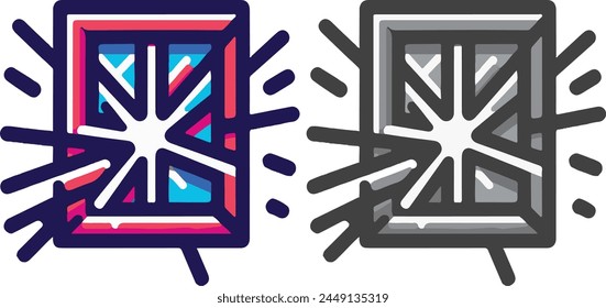 Broken window icons set isolated. Cartoon damaged window. Beaten crashed shattered windowpane concept. Vandalism. Eps 10