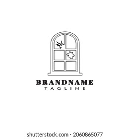 broken window logo cartoon icon design template black modern vector illustration