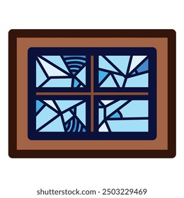 Broken window mirror colorful icon illustration isolated on square white background. Simple flat outlined cartoon art styled drawing.