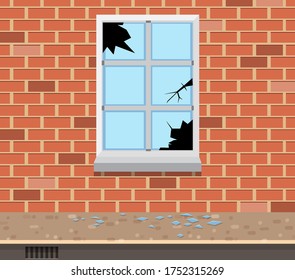 Broken window scene background illustration