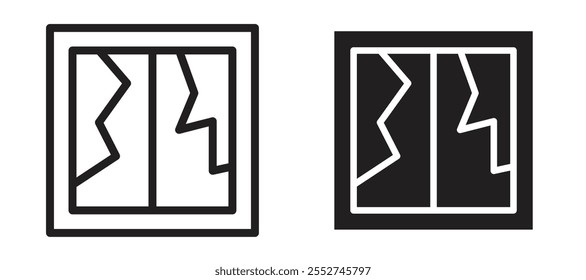 Conjunto de íconos de Vector de ventana rotos con estilo relleno y delineado en negro.