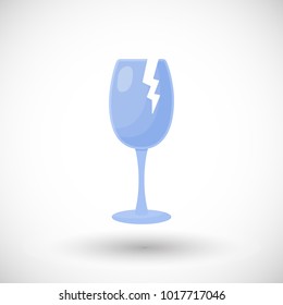 Broken wine glass flat vector icon, Flat design of food, kitchen ware or delivery sign or recycling object with round shadow, cute vector illustration with reflections