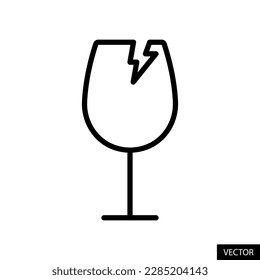 Broken wine glass, fragile vector icon in line style design for website, app, ui, isolated on white background. Editable stroke. EPS 10 vector illustration.