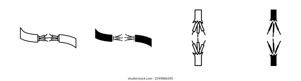 Broken Wire icon collection in black and white filled and solid vector style. icon collection in black and white filled and solid vector style.