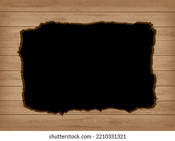 Broken wooden background with a hole. Vector frame with place for text