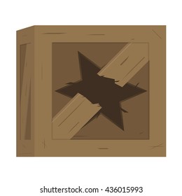 Broken wooden cartoon box. Vector illustration isolated on white background.