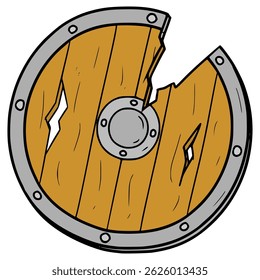 broken wooden shield illustration hand drawn isolated vector