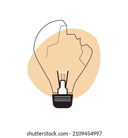 Bombilla de luz amarilla rota en estilo logo moderno plano 