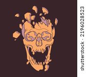 Broken yellow skull screaming perfect for dark or halloween essential design element like T-Shirt, poster, sticker, etc.