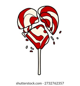 Una Ilustración vectorial de piruleta en forma de corazón roto.