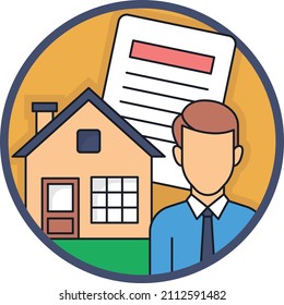 Broker Avatar with Sales Deed Vector Icon Design, urban and suburban house Symbol, Real Estate and Property Sign, Apartment and Mortgage Stock illustration, House Rental Lease Agreement Concept,