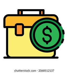Icono del bolso del agente. Esquema bolsa de intermediación de vectores color de icono plano aislado