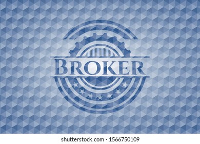 Broker blue emblem with geometric background. Vector Illustration. Detailed.